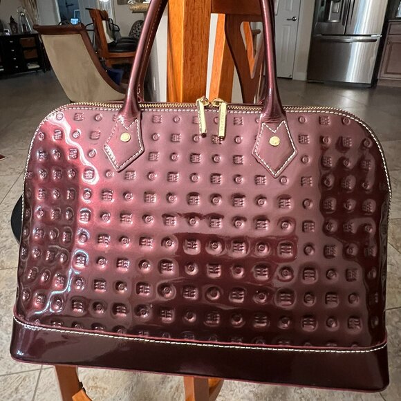 Arcadia Polo Patent Leather Dome Zipper Satchel Bag - Picture 1 of 5